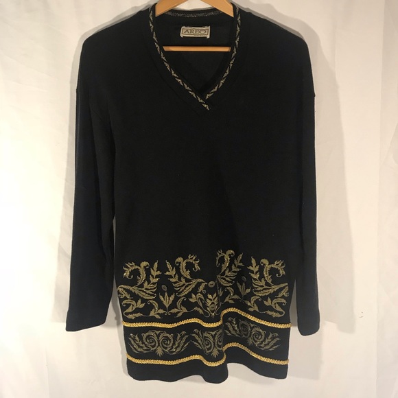 Vintage Dresses & Skirts - Vintage Knitted Dress with Gold Baroque